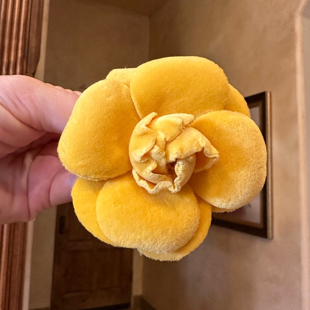 Rare!! Chanel Yellow Velvet Camilla Brooch